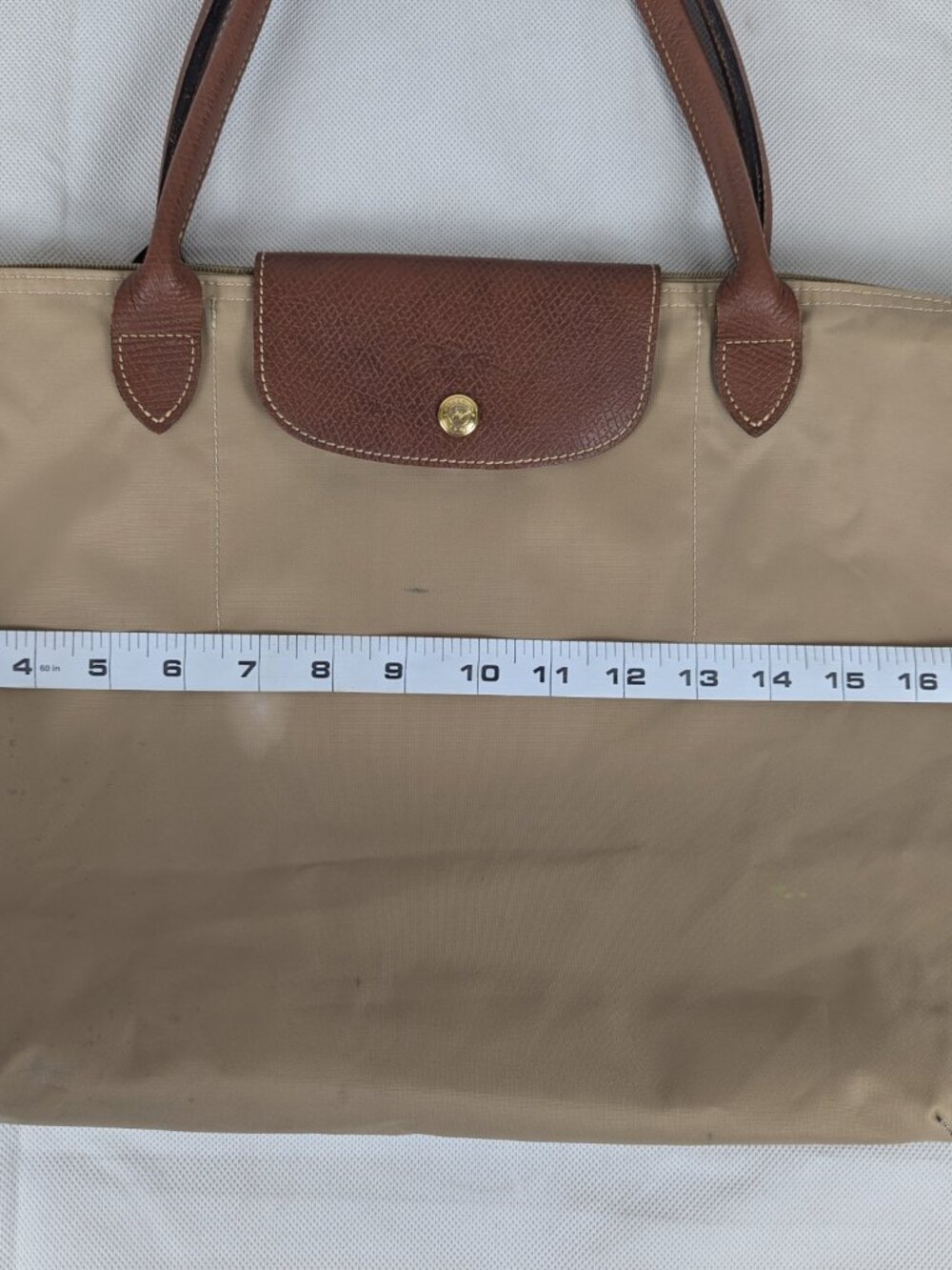 Authentic Longchamp Le Pliage Tote Bag Beige - Nylon Leather - Preowned Nice - Picture 14 of 16